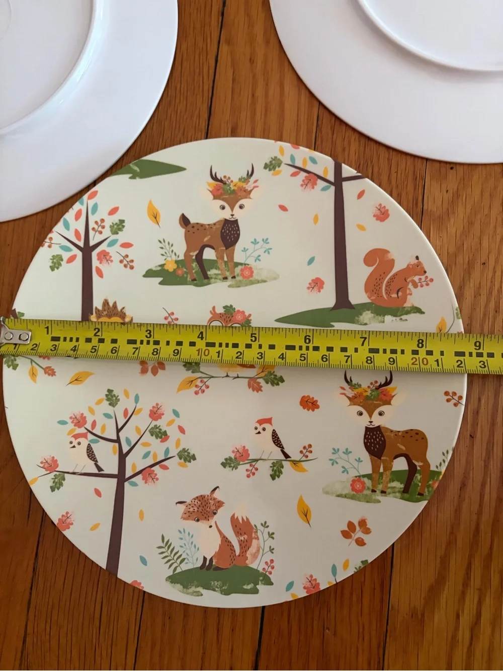 Melamine MidCentury Like 9” Woodland Animals Plates (3) Green orange, kids Retro